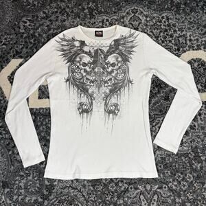 MMA‎ Elite White Thermal Long Sleeve Shirt Mens Sz Large Skull Gothic Grunge Y2K